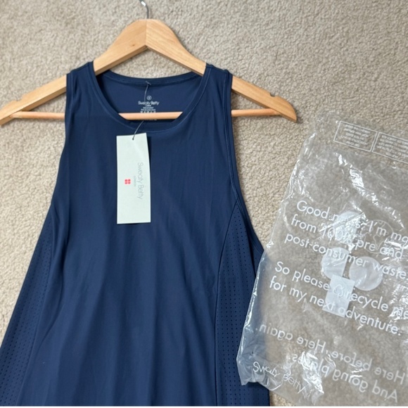 NWT Sweaty Betty Explorer Ace Dress Navy Midi Ruffle Hem Hi Low Blue Sleeveless - Picture 6 of 12
